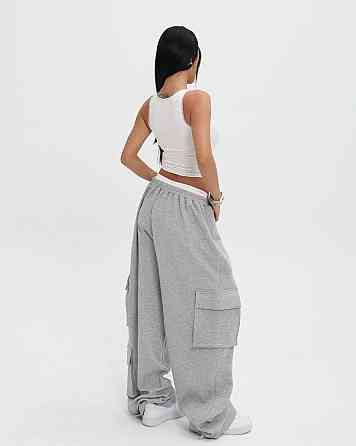 Женские широкие оверсайз брюки с накладными карманами двунитка Одесса