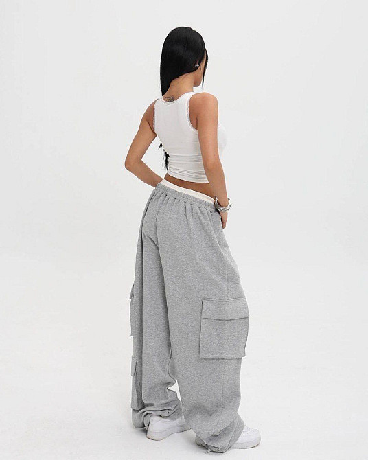 Жіночі широкі оверсайз штани з накладними кишенями двонитка Одеса - фото 4