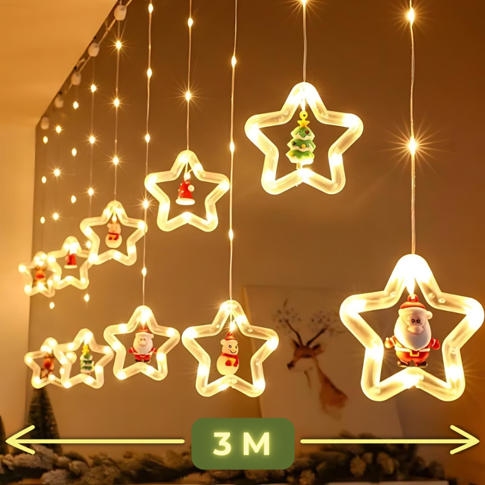 Світлодіодна гірлянда штора зірки 3D Niki Light 3м завіса зірки з фігурками всередині теплий білий Київ - фото 2