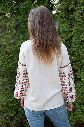 Жіноча сорочка з вишивкою, вишиванка з довгим рукавом натуральна лляна топ Київ