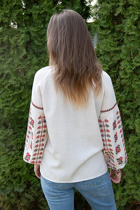 Женская рубашка с вышивкой, вышиванка с длинным рукавом натуральная льняная  топ Киев - изображение 6