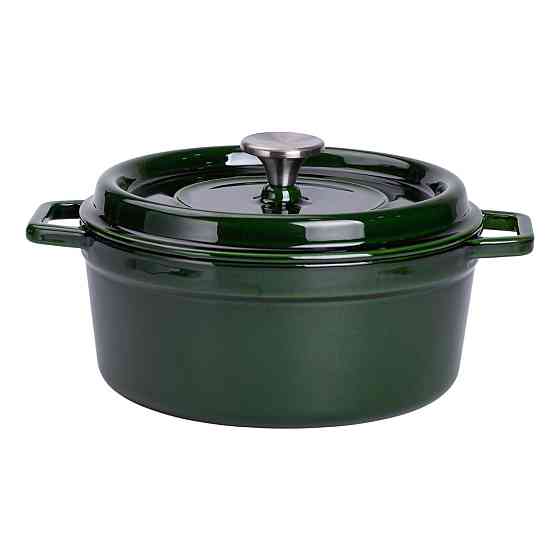 Каструля чавунна емальована 3,5 л з кришкою Ø24 см Зелена HP-1-1 Коломия