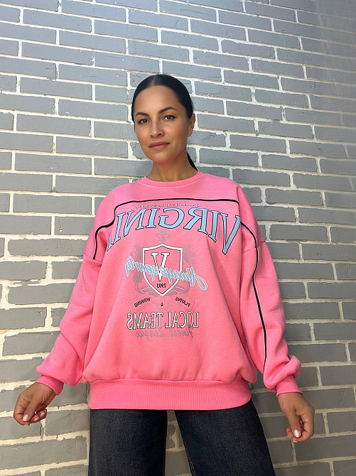 Свитшот женский OLIVIA 2468 надпись впереди VIRGINIA утепленный на флисе модель оверсайз one size, розовый, one size Киев - изображение 11