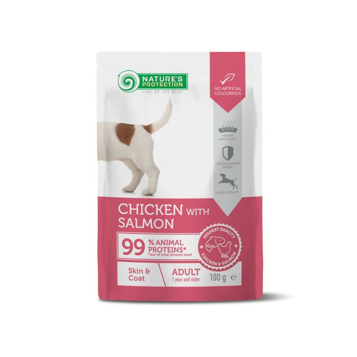 Nature’s Protection Adult Skin&Coat Chicken with Salmon Вологий корм для собак для здорової шкіри та шерсті з куркою і лососем, 100 г Київ - фото 1