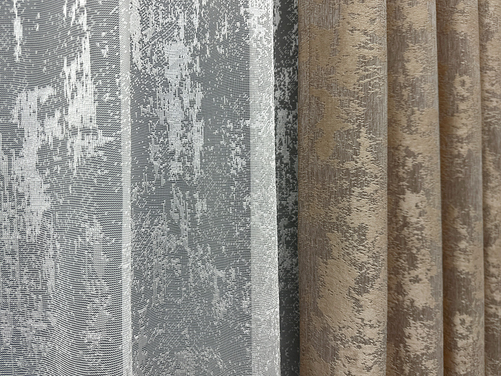 Комплект штор VR-Textil Жаккард Мрамор 100х270 2шт и Тюль 300х270 1207ш-1400т Капучино с белым 71-005/1 Киев - изображение 6