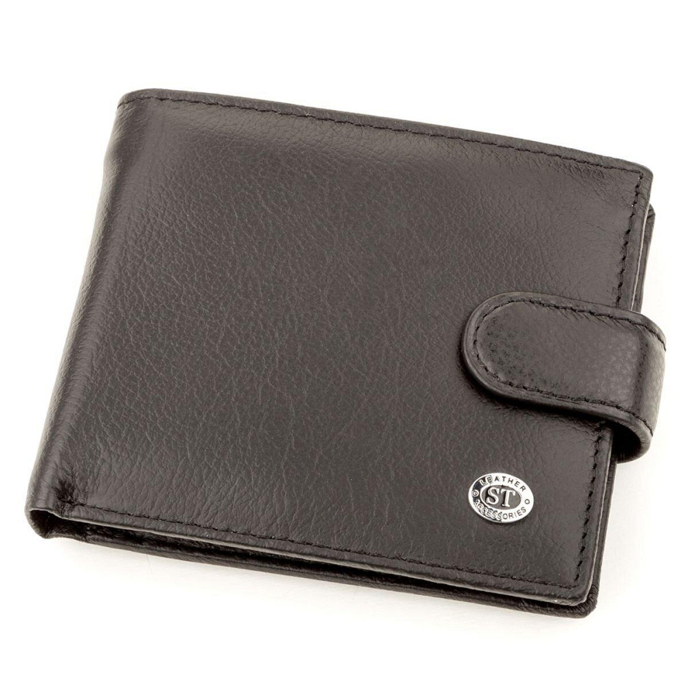 Мужской кожаный купюрник для карт купюр и монет ST Leather 18308 Черный Киев - изображение 1