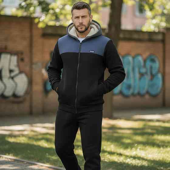 Зимовий чоловічий спортивний костюм на хутрі Чорно-сірий 56/58 Харків