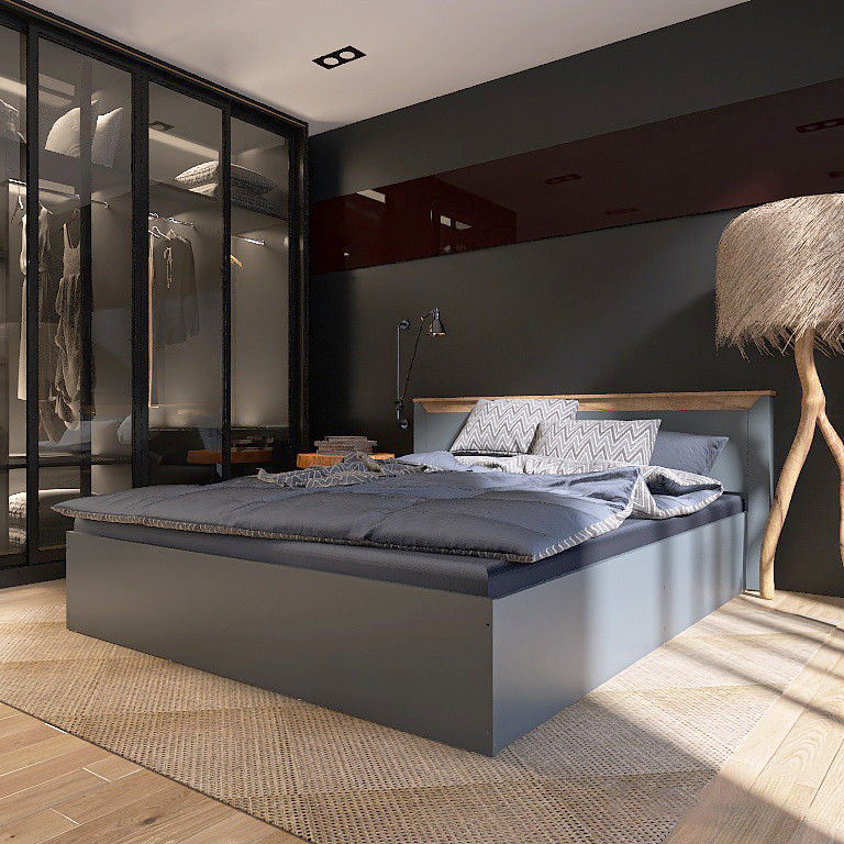 Кровать двуспальная Эверест Нордик-1400 (ламельный каркас) 140х200 см Графит + Дуб крафт золотой (DTM-5550) Днепр - изображение 6