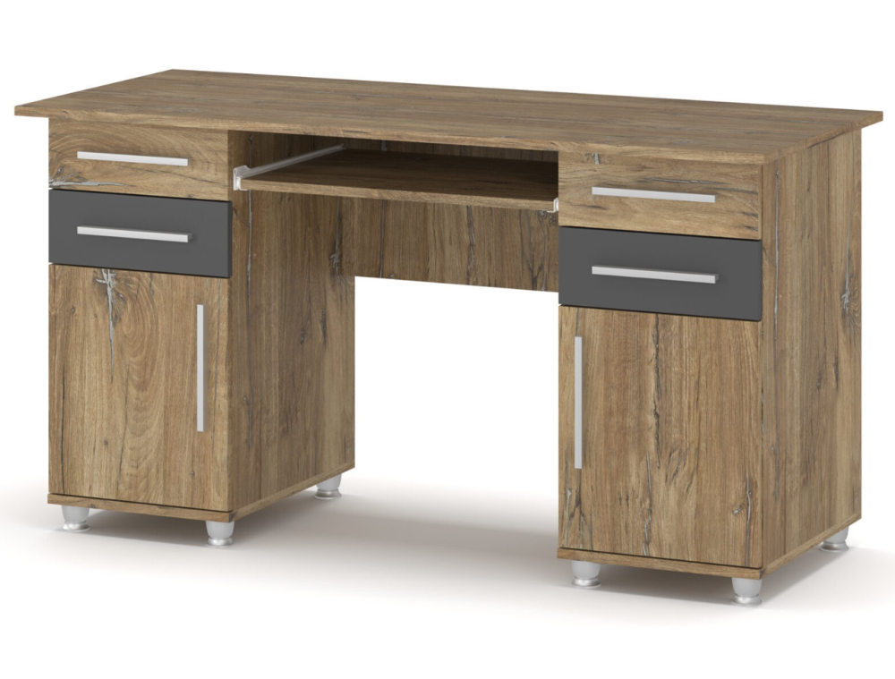 Стіл комп'ютерний на дві тумби, МебельСервіс, 139х64 см, Дуб флагшток/Сірий Львів - фото 1