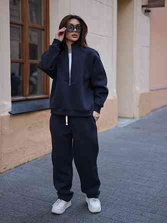 Жіночий теплий повсякденний костюм вільного крою турецька тринитка на флісі Графіт Одеса