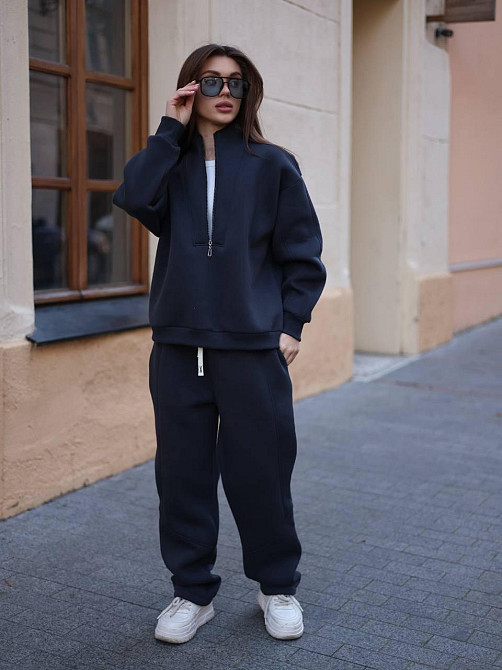 Жіночий теплий повсякденний костюм вільного крою турецька тринитка на флісі Графіт Одеса - фото 1