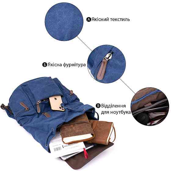 Рюкзак туристичний текстильний унісекс Vintage 20609 Синій Київ