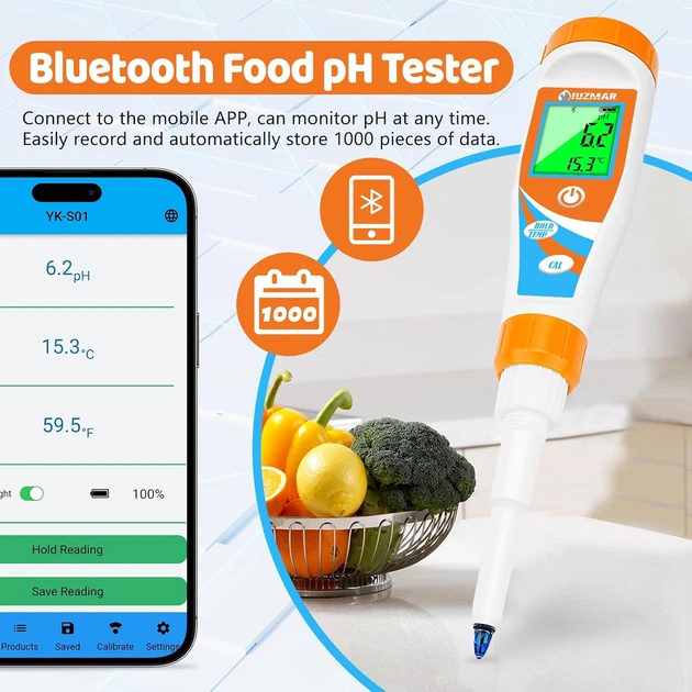 Цифровий pH-метр UIUZMAR для продуктів і води, Bluetooth, додаток, ATC, вимірювання pH і температури Київ - фото 3