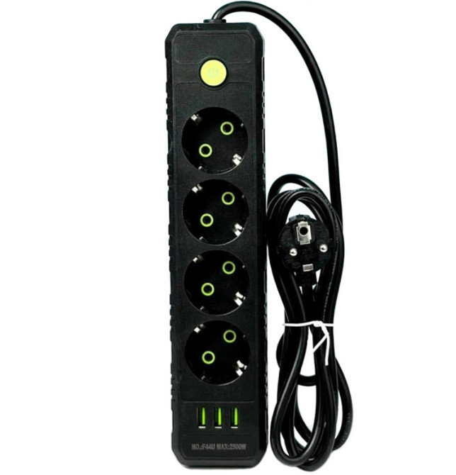 Подовжувач UA Power F44U 3USB на 4 розетки, 4 м, чорний Вінниця - фото 1