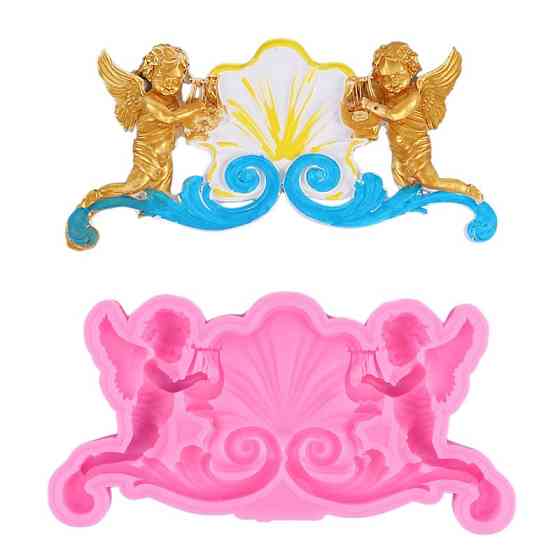 Силиконовый молд Ангелы с арфами 135 на 70 мм розовый Киев