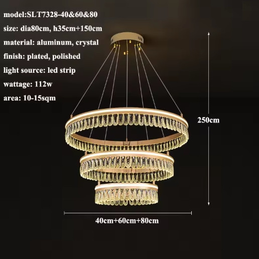 Люстра світлодіодна стельова Кришталеве коло PJ915 (Золотистий) 40+60+80 см Київ - фото 7