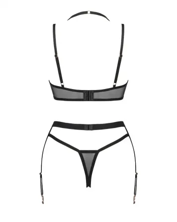 Комплект білизни Obsessive Selinne 3-pcs set XS/S Black, бюстгальтер, стрінги пояс для панчіх Львів