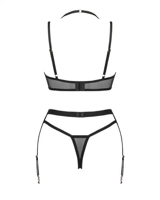 Комплект білизни Obsessive Selinne 3-pcs set XS/S Black, бюстгальтер, стрінги пояс для панчіх Львів - фото 4