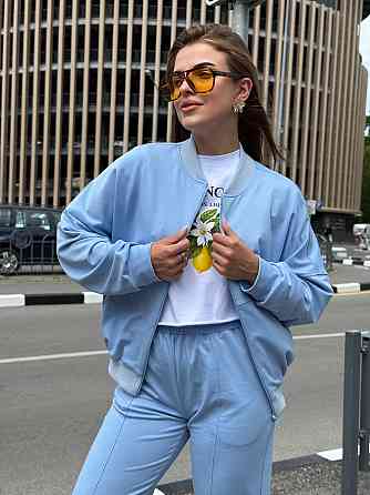 Женский костюм оверсайз с широкими брюками из двунитки Голубой 50/52 Харьков