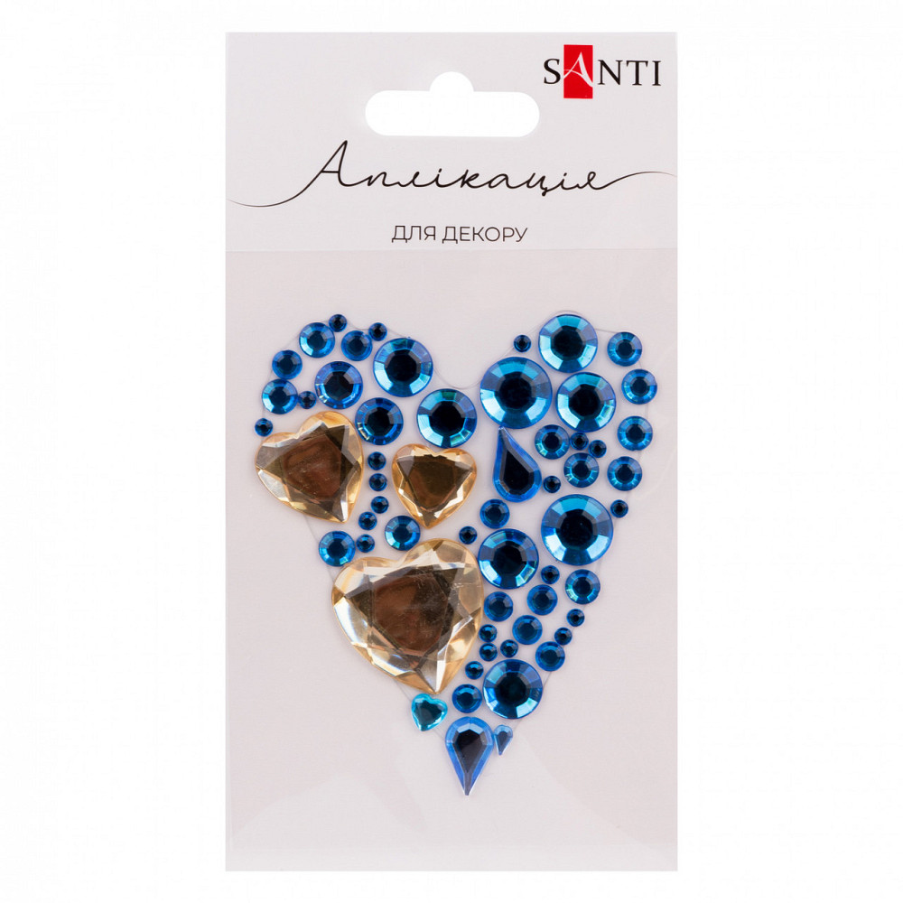 Аплікація "SANTI" 743028 зі страз самоклеючих "Серце" синьо-жовте 7х8 см, шт Київ - фото 1