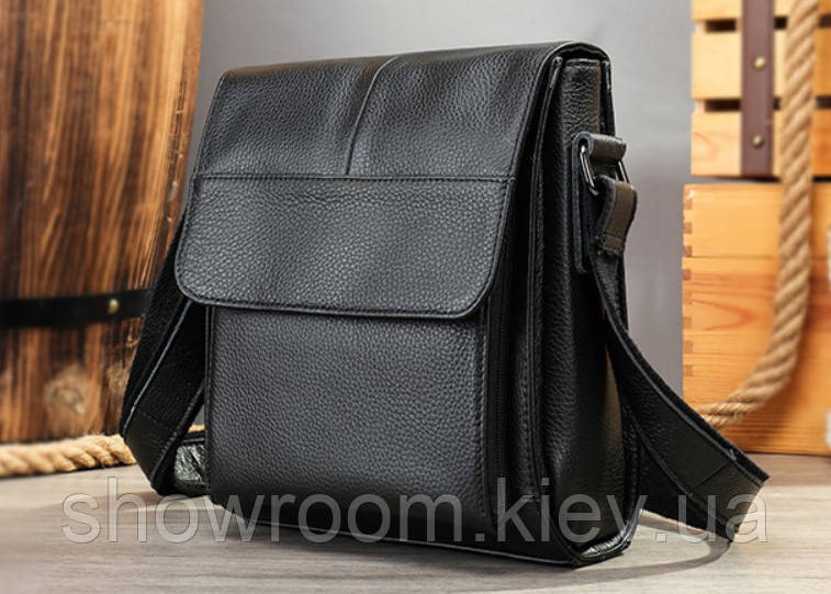 Сумка чоловіча шкіряна середніх розмірів Leather Collection (7433) чорна Київ - фото 1