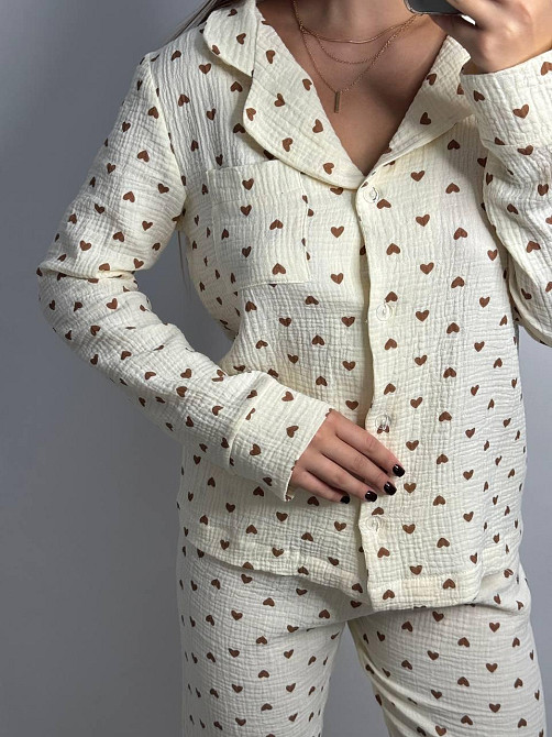 Женский комплект из натуральной ткани Сердечки, Желтый, M-L Харьков - изображение 6