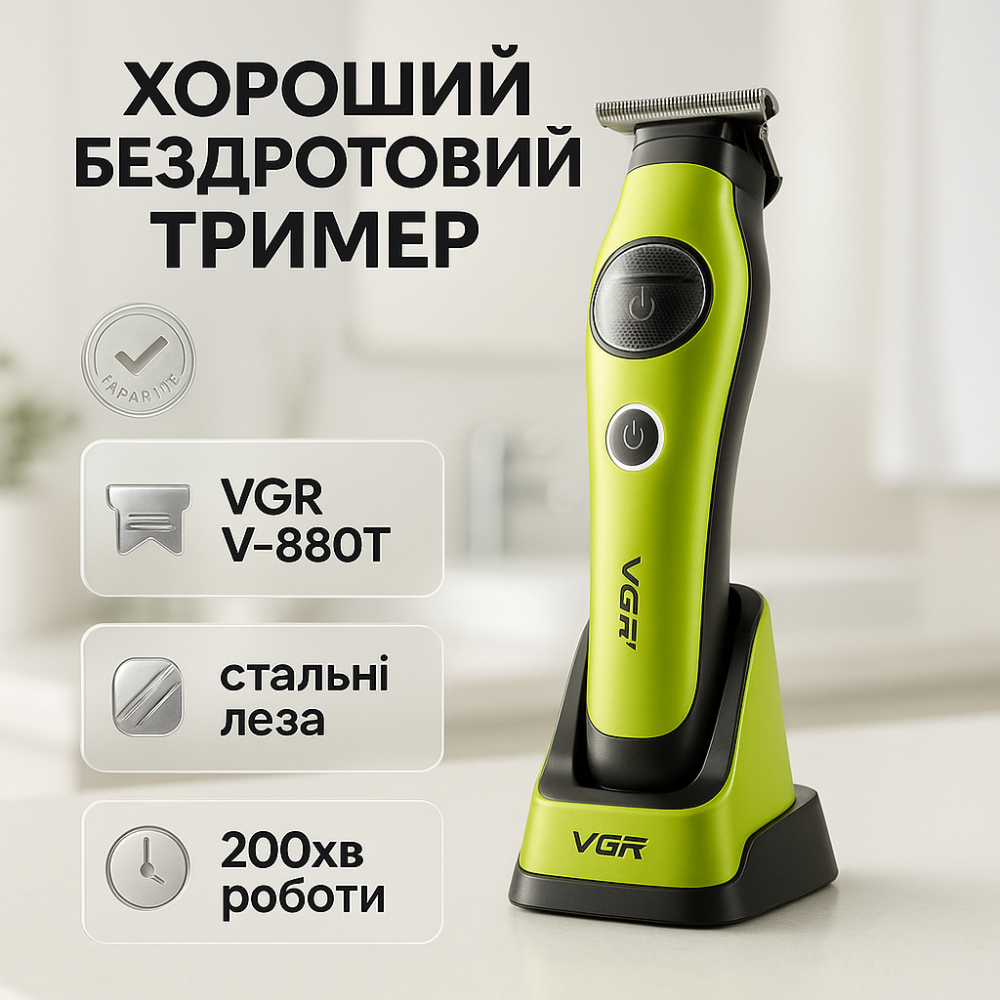 Професійний тример з набором насадок VGR, Машинка для стрижки волосся з мотором, Тример бездротовий BI-18 Львів - фото 4