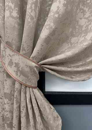 Комплект коротких штор VR-Textil Льон мармур Pavliani VO № 1717ш сіро-бежевий 130х170 см 2 шт (35-0343) Київ