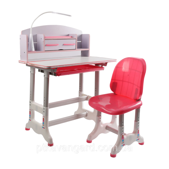 Парта ученическая детская со стульчиком и настольной лампой BL-18806 с полками Комплект растущая парта розовый Хмельницкий