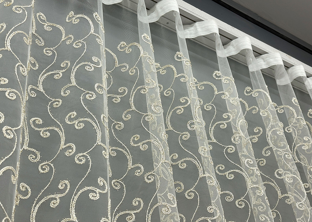 Тюль фатин с вышивкой Корд и люрексом Цвет молочный с золотистым 1851т Киев - изображение 7