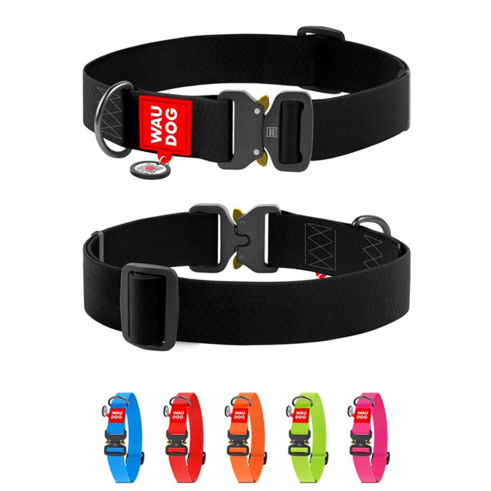 Ошейник для собак водостойкий WAUDOG Waterproof c QR паспортом, металлическая пряжка-фастекс, Ш 40 мм, Длинна 46-70 см, черный Киев - изображение 1