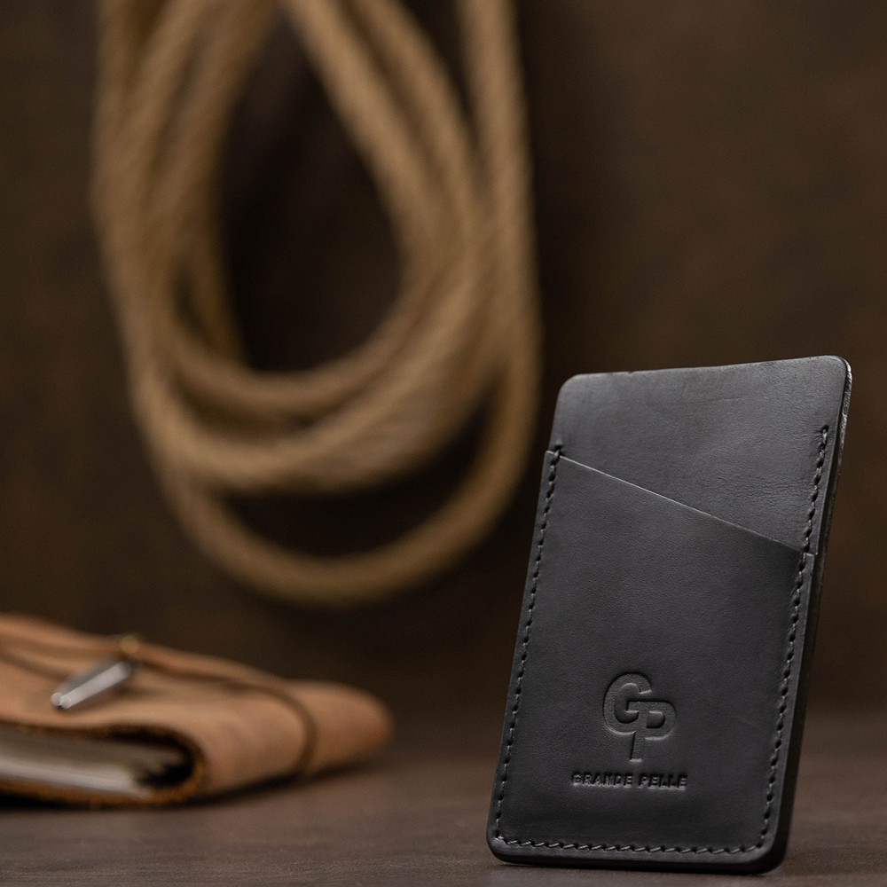 Кожаный маленький картхолдер Черный (GRANDE PELLE) Киев - изображение 1