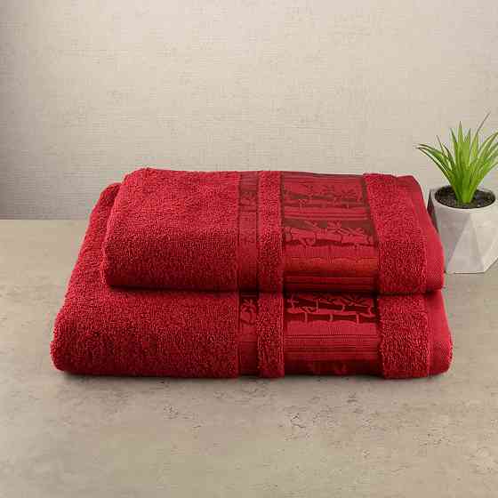 Набір махрових рушників 2шт GM Textile 50х90см, 70х140см BambooN 450г / м2 (Червоний) Суми