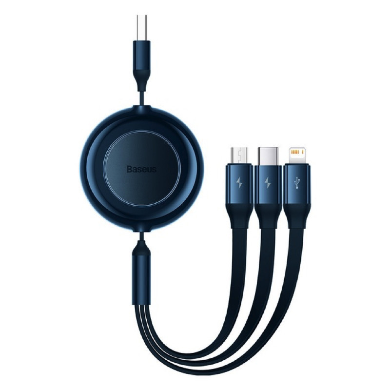 Кабель Baseus Bright Mirror 2 Series Retractable 3-in-1 Fast Charging  Data Cable USB to M+L+C 3.5A 1.1m Blue Київ - фото 1