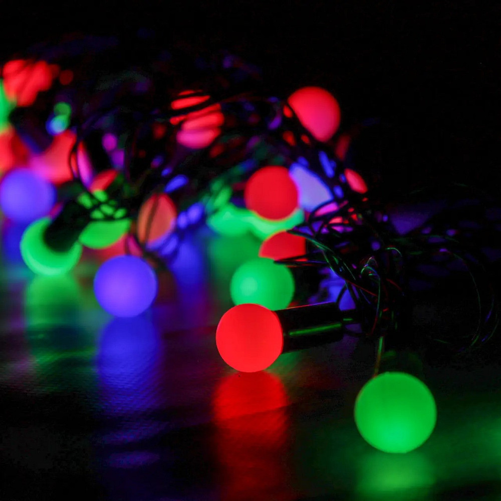 Новорічна електрична гірлянда з матовими різнокольоровими кульками 5 метрів завдовжки, 1 режим Кам'янець-Подільський - фото 2