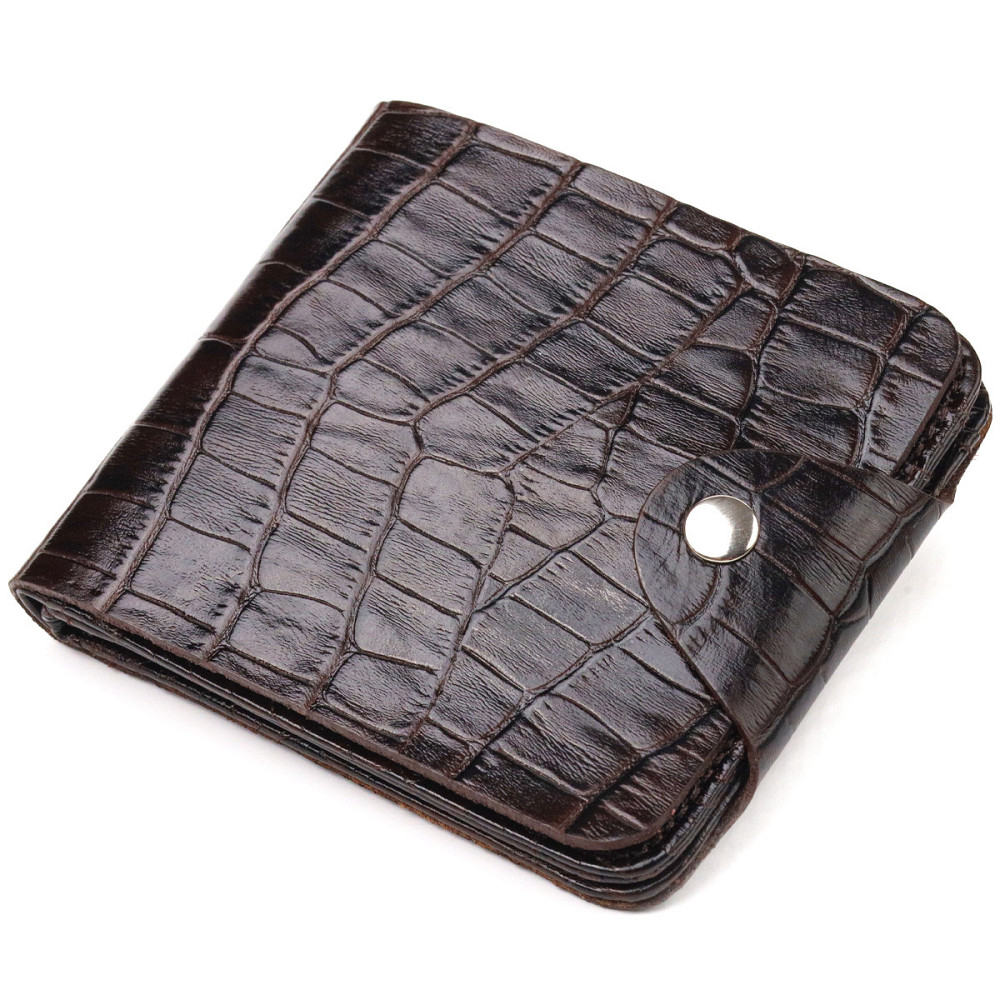Практичне портмоне для чоловіків у два складення з натуральної фактурної шкіри з тисненням під крокодила CANPELLINI 21578 Київ - фото 1