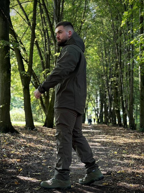 Тактический демисезонный мужской костюм soft shell оливковый, военная форма софт шелл с молнией Львов - изображение 8