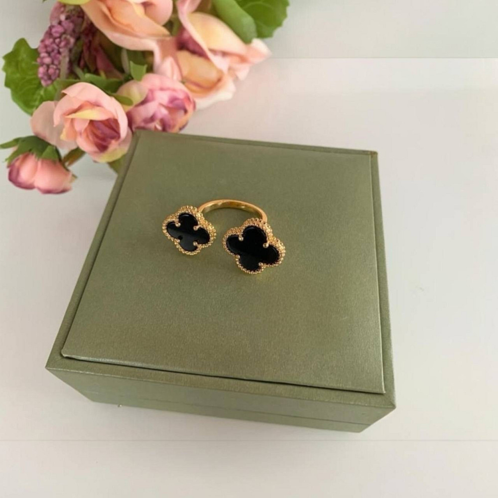 Кольцо Van Cleef позолота 18 К / кольцо клевер черное в лимонном золоте Одесса - изображение 3