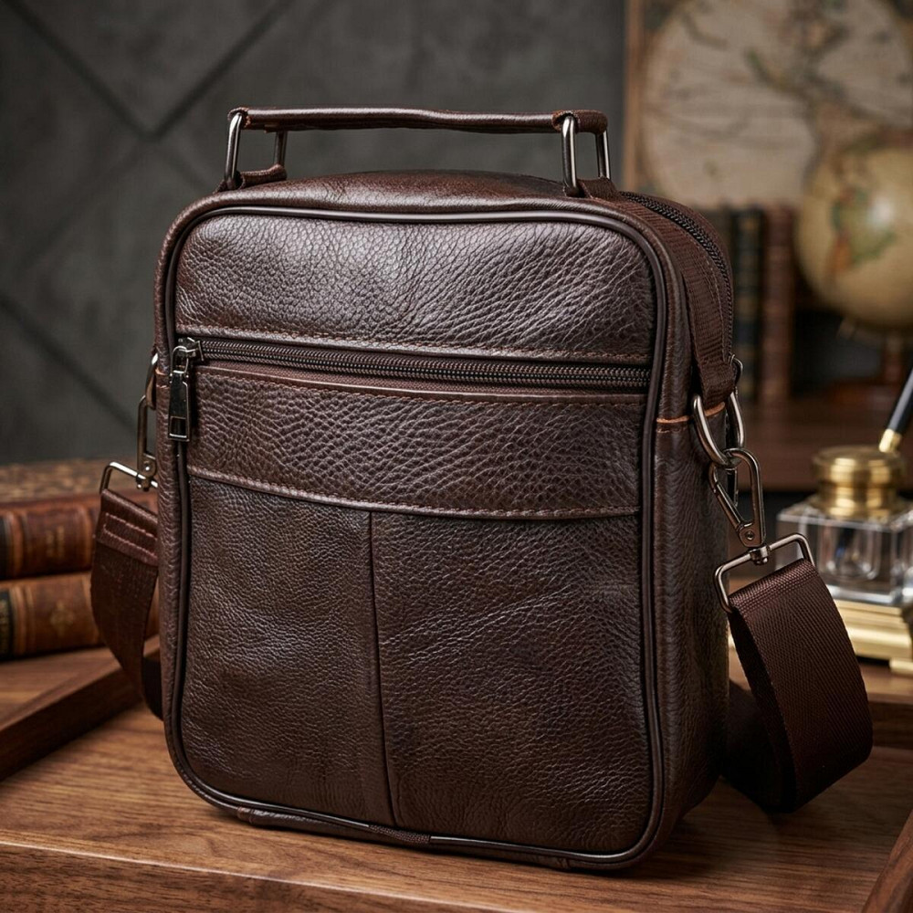 Практична чоловіча сумка шкіряна 21274 Vintage Коричнева Київ - фото 14