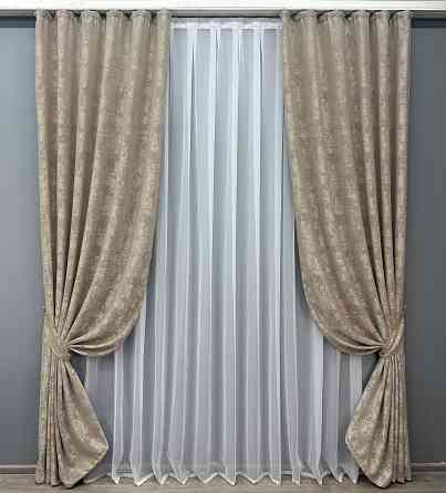 Комплект готових штор VR-Textil Жакард Sultan YL № 1208ш Бжево-сірий 100х270 см 2 шт (31-537) Київ
