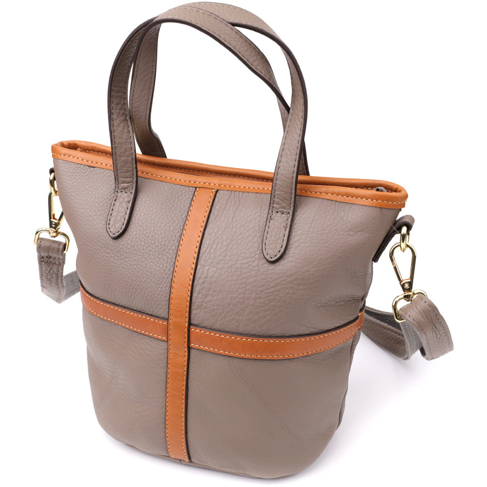 Вместительная сумка из натуральной кожи для женщин Vintage 22998 Серый Киев - изображение 2