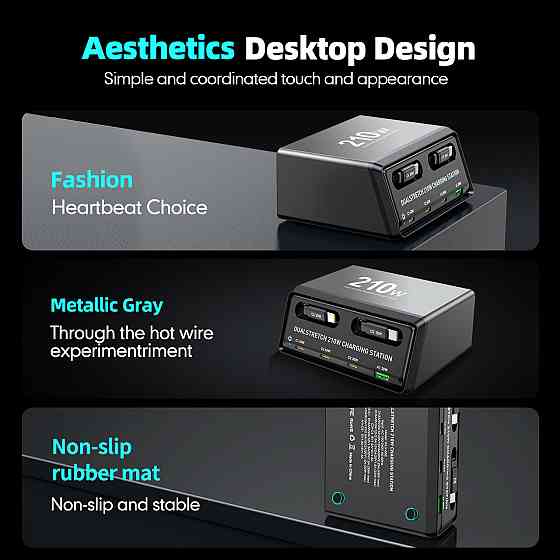 Мережева зарядна станція WLX-60E 210W з кабелями (2Type-C48W+3Type-C33W+USB30W) Чорний Київ