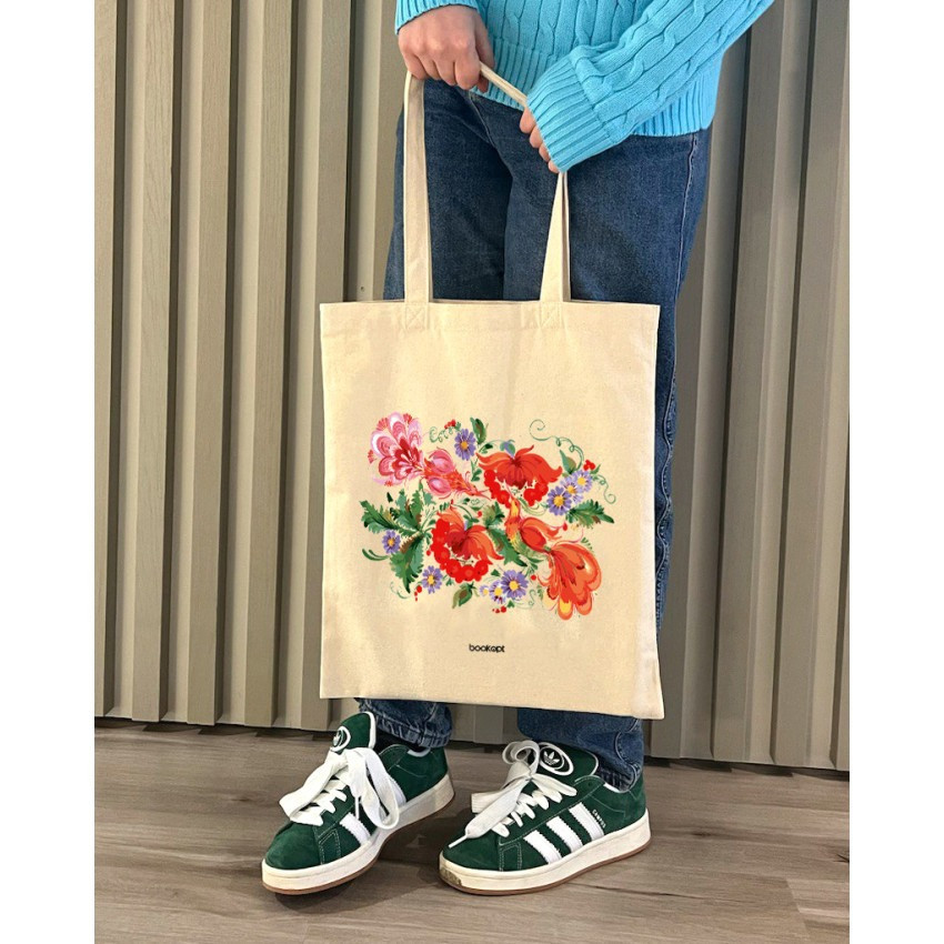 Екошопер BookOpt BK4002 Петриківський розпис Червоні квіти бежевий Київ - фото 9