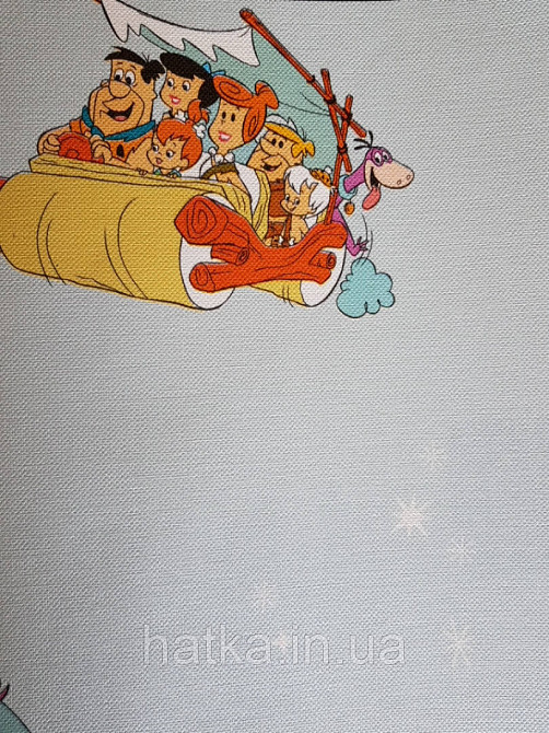 Шпалери вінілові на флізеліні AdaWall Ada Kids метрові дитячі мультфільми Флінтстоуни герої на блакитному тлі Київ - фото 5