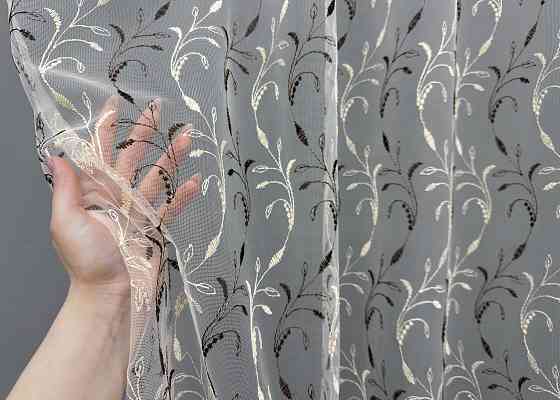 Тюль фатин с вышивкой и люрексом цвет молочный с венге 1647т Киев