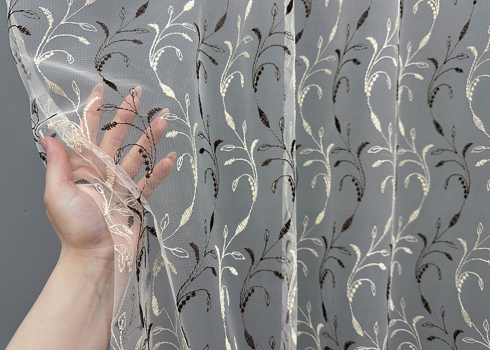 Тюль фатин с вышивкой и люрексом цвет молочный с венге 1647т Киев - изображение 2