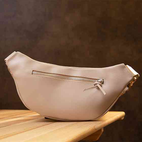 Практична шкіряна сумка на пояс Бежевий (GRANDE PELLE) Київ