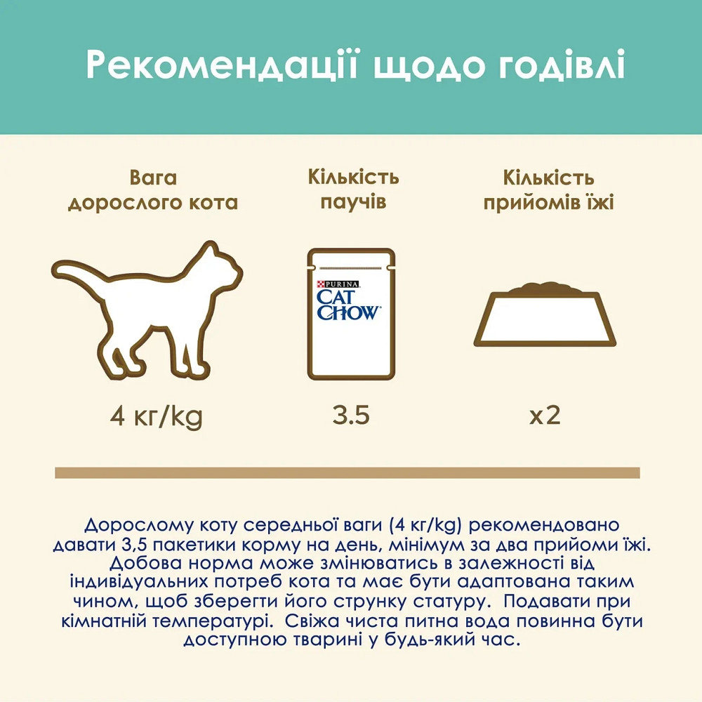 Вологий корм CAT CHOW Hairball для дорослих котів для зменшення утворення кульок шерсті у травному тракті, шматочки у підливці, з куркою та зеленою кв Київ - фото 5