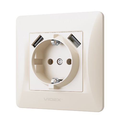 BINERA крем Розетка внутрішня 1-а +2USB із заземленням Videx Житомир - изображение 2