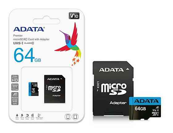 microSDXC (UHS-1) A-DATA Premier 64Gb Class 10 A1 (R-100Mb/s)  (adapter SD) Киев